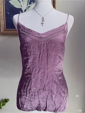 1.STATE Dusty Mauve Lace-Trim Satin Cami